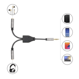 Adaptador áudio estério 3.5 (macho) para 2x3.5 (fêmea)