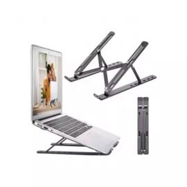 Suporte portátil para laptop, prateado, alumínio, altura ajustável em 6 níveis, dobrável, estilo moderno, suporte de mesa para laptops e tablets, teclado, escritório e casa.